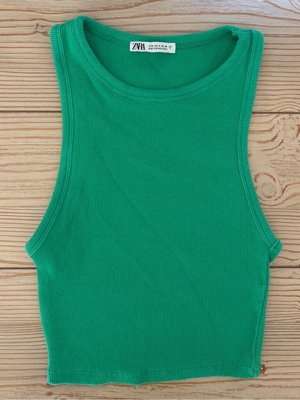ZARA Green Ribbed Tank Top